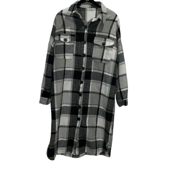 Spring Rain Jackets & Blazers - Cozy Long Plaid Fleece Shirt Jacket Women’s